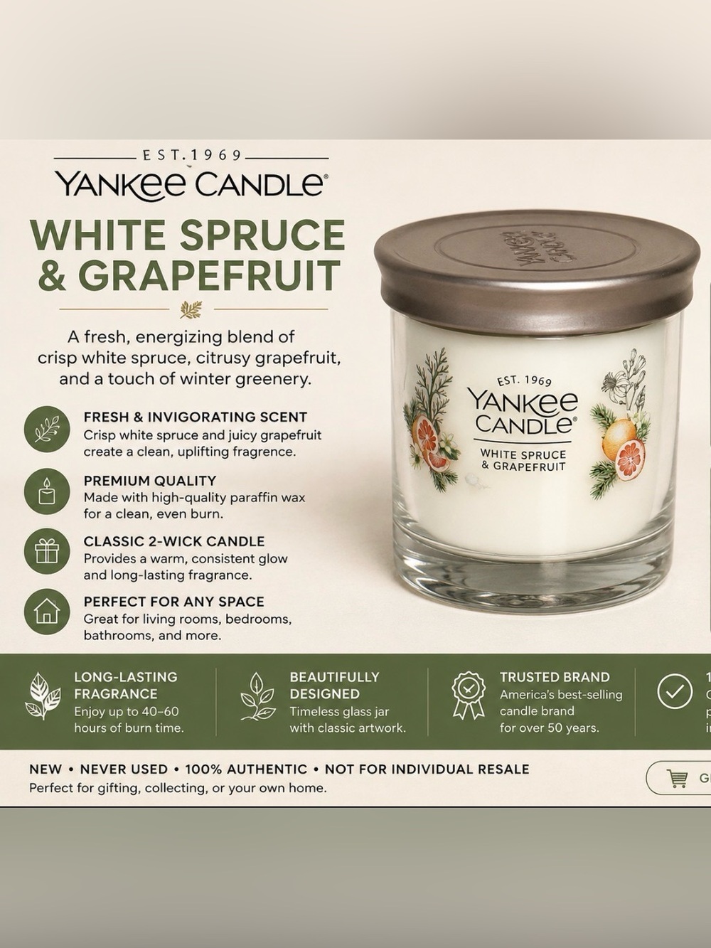 Yankee Candle White Spruce & Grapefruit 2-Wick Candle — White with Silver Lid